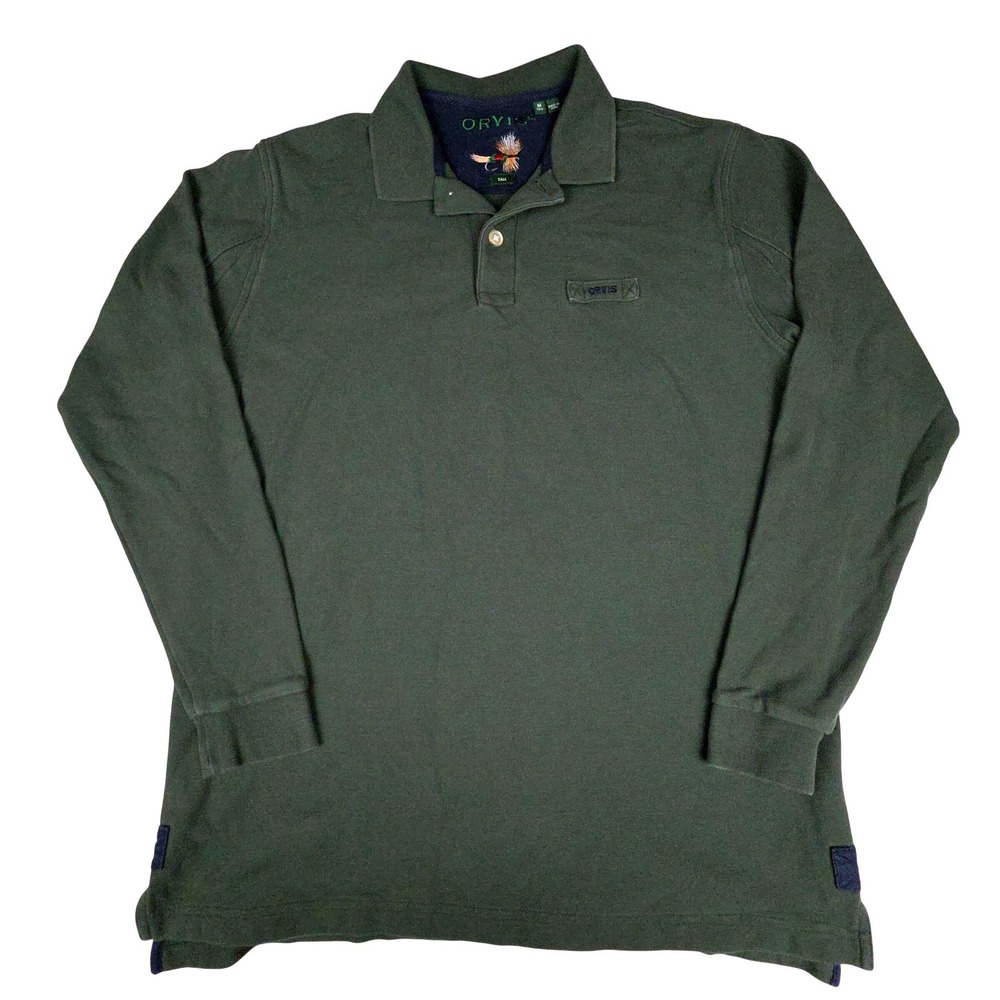 Orvis Long Sleeve Pique Polo Shirt Mens MT Green Cotton Fly Fishing 3ECC